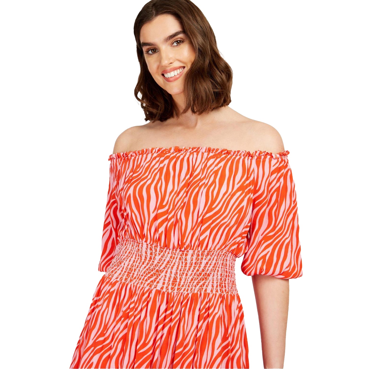 Orange - Side - Little Mistress Womens-Ladies Zebra Print Maxi Dress