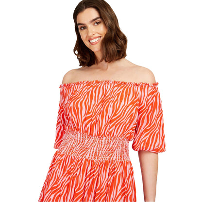 Orange - Side - Little Mistress Womens-Ladies Zebra Print Maxi Dress