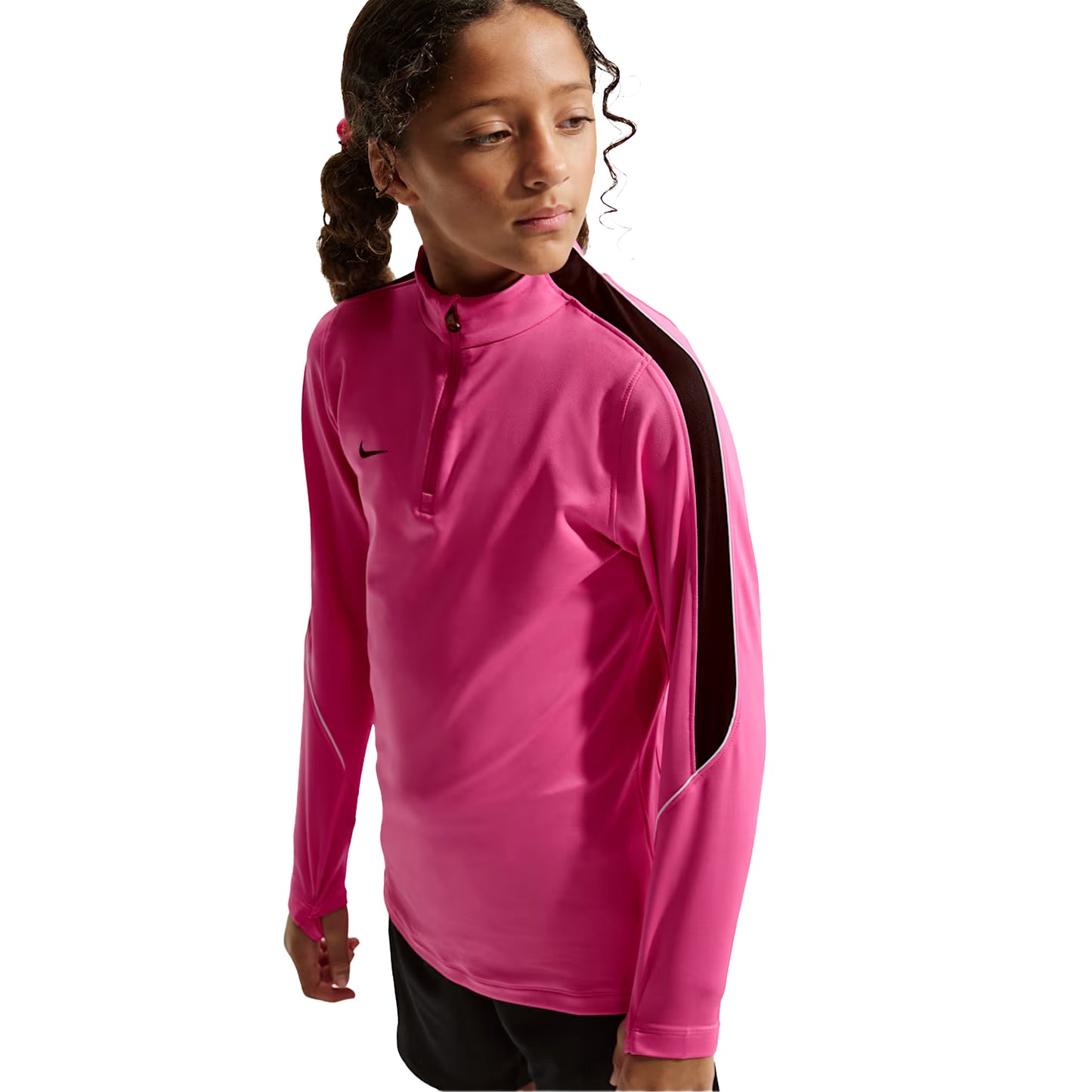 Pink-Black - Side - Nike Childrens-Kids Strike Swoosh Quarter Zip Drill Top