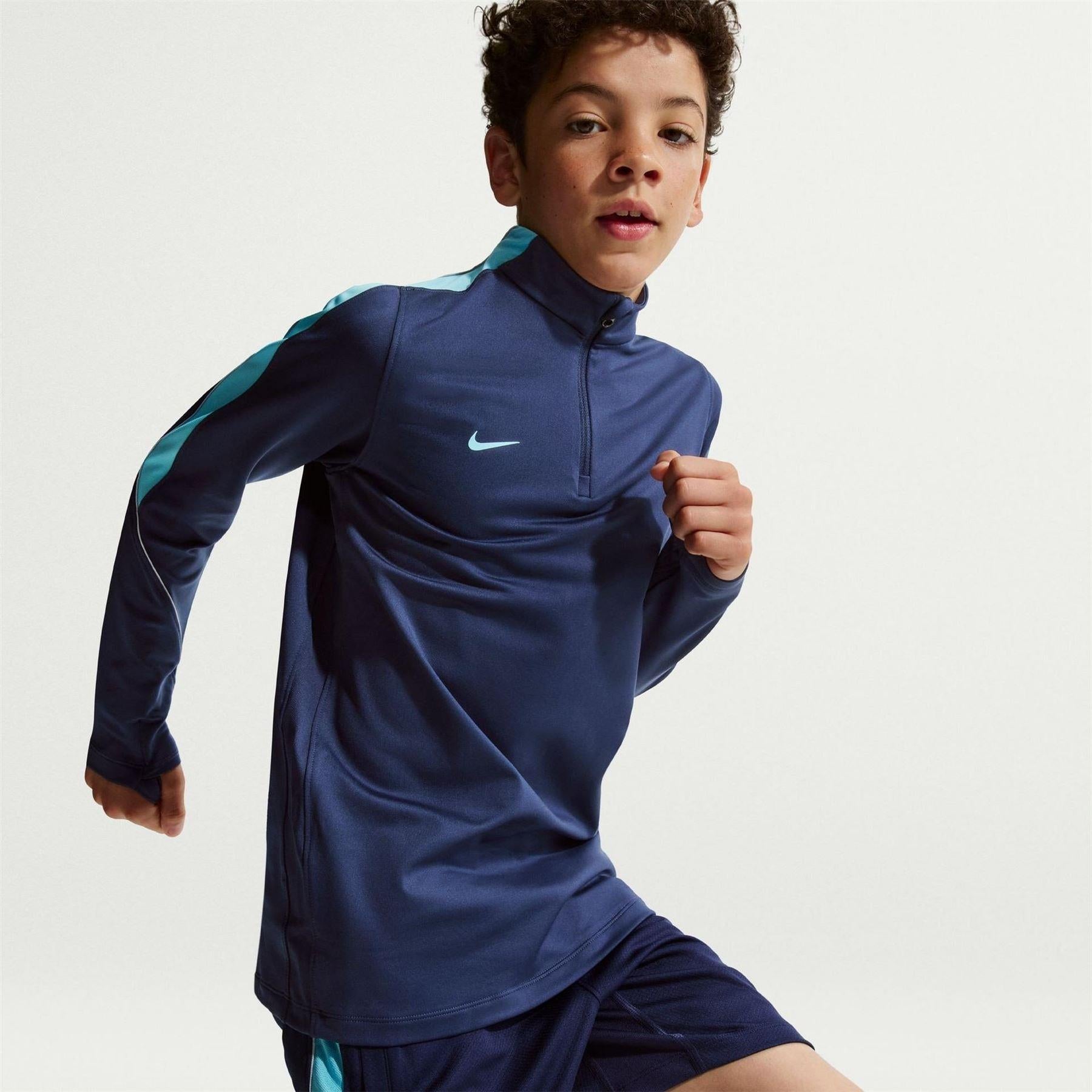 Midnight Navy - Side - Nike Childrens-Kids Strike Swoosh Quarter Zip Drill Top