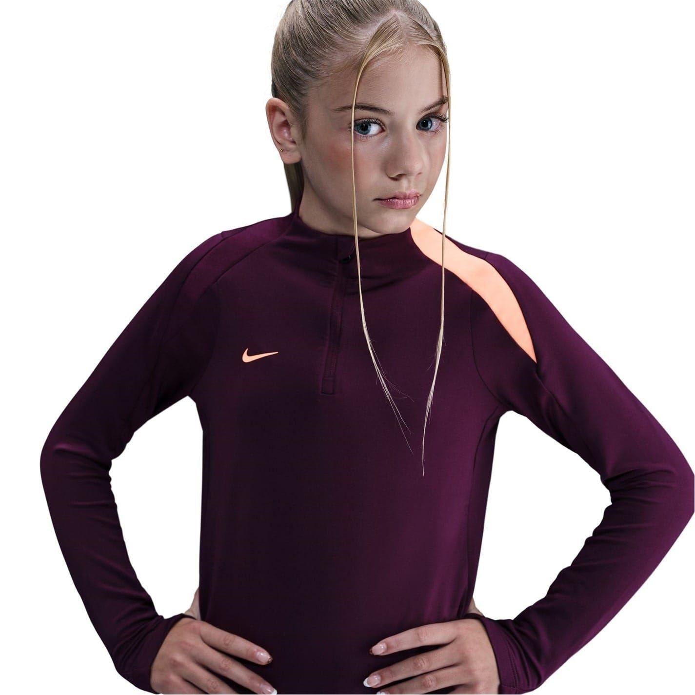 Bordeaux - Front - Nike Childrens-Kids Strike Swoosh Quarter Zip Drill Top