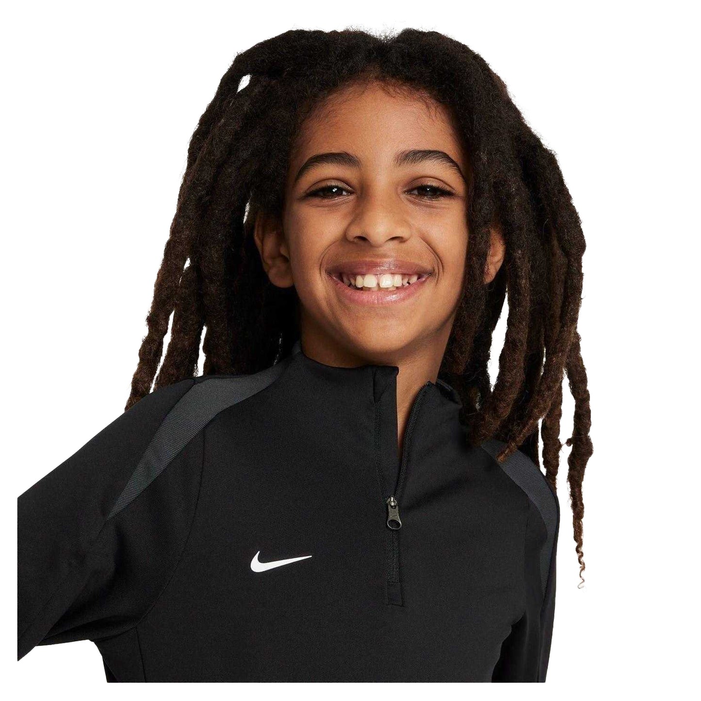 Black-White - Side - Nike Childrens-Kids Strike Swoosh Quarter Zip Drill Top