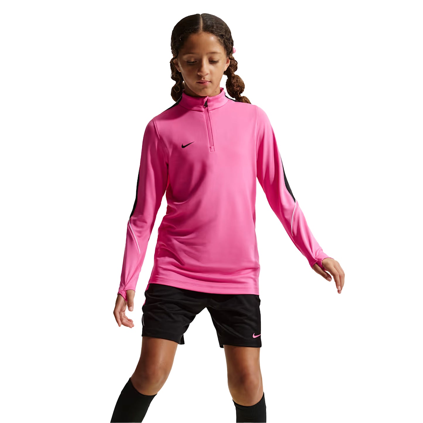Pink-Black - Front - Nike Childrens-Kids Strike Swoosh Quarter Zip Drill Top