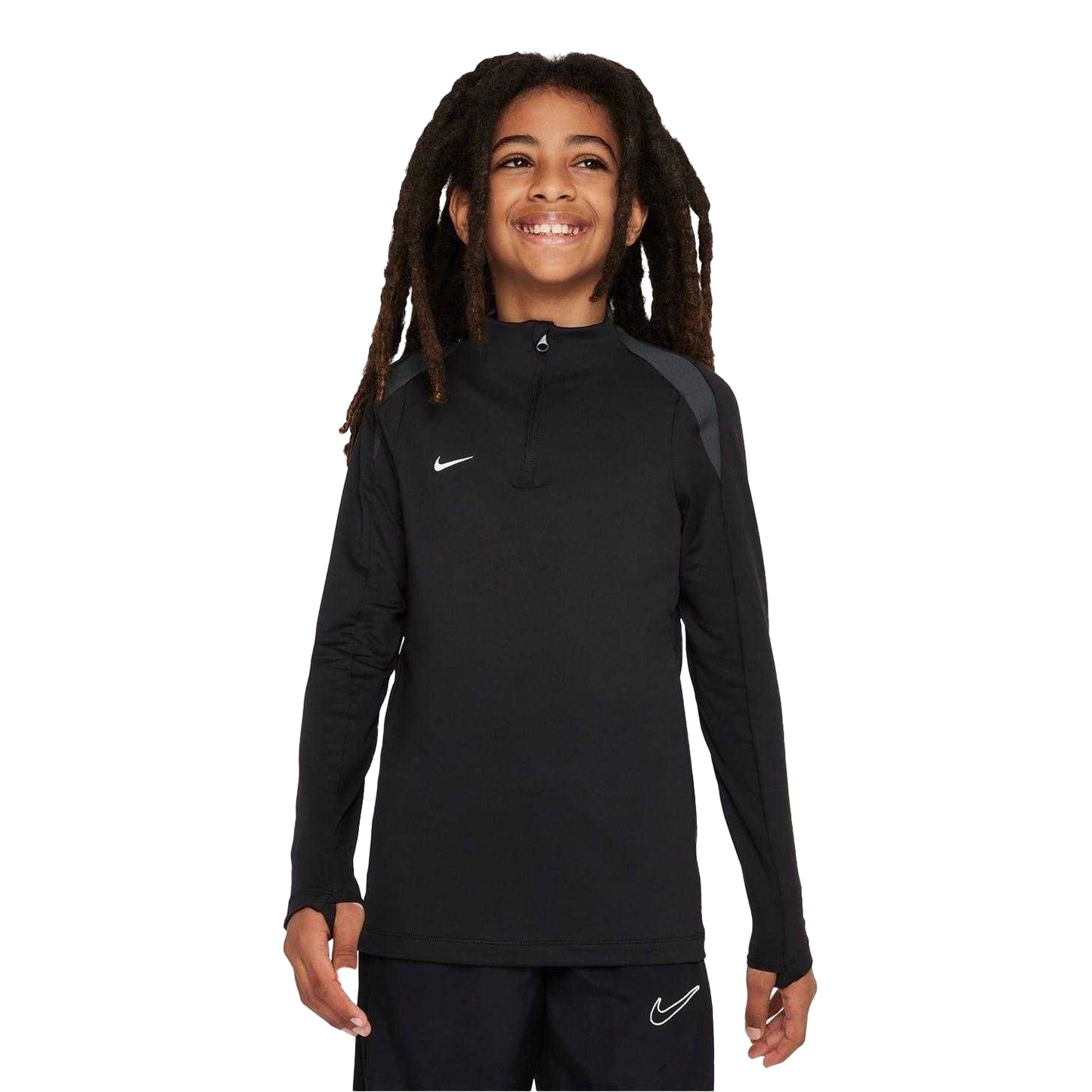 Black-White - Front - Nike Childrens-Kids Strike Swoosh Quarter Zip Drill Top