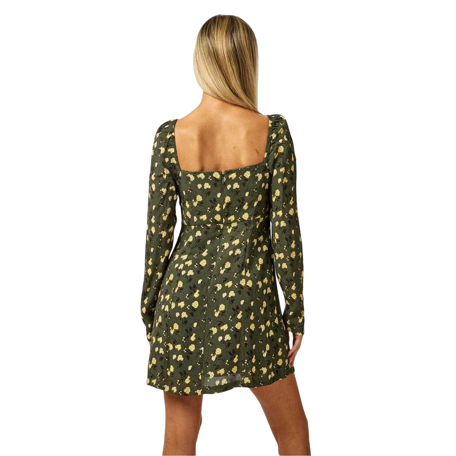 Green - Back - Jack Wills Womens-Ladies Floral Square Neck Puff Sleeve Mini Dress