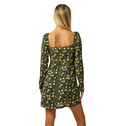 Green - Back - Jack Wills Womens-Ladies Floral Square Neck Puff Sleeve Mini Dress
