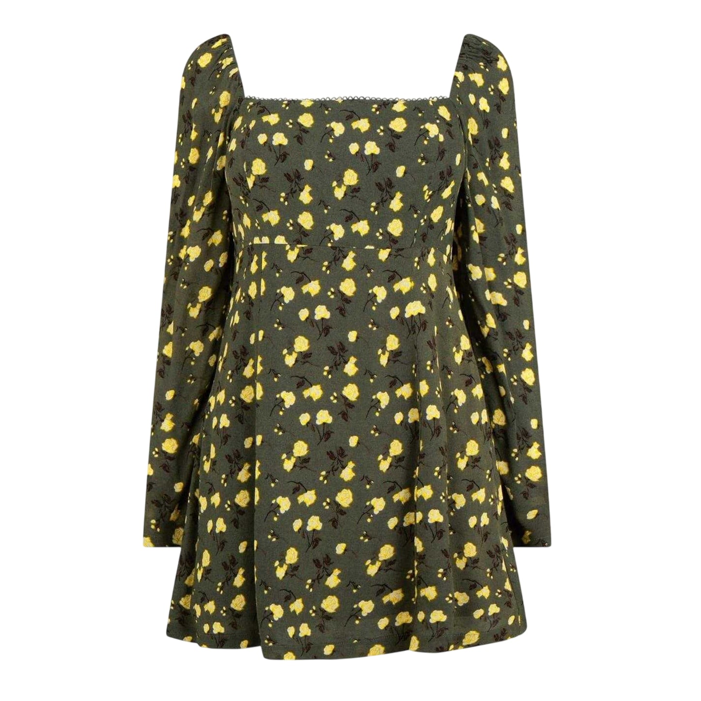 Green - Front - Jack Wills Womens-Ladies Floral Square Neck Puff Sleeve Mini Dress