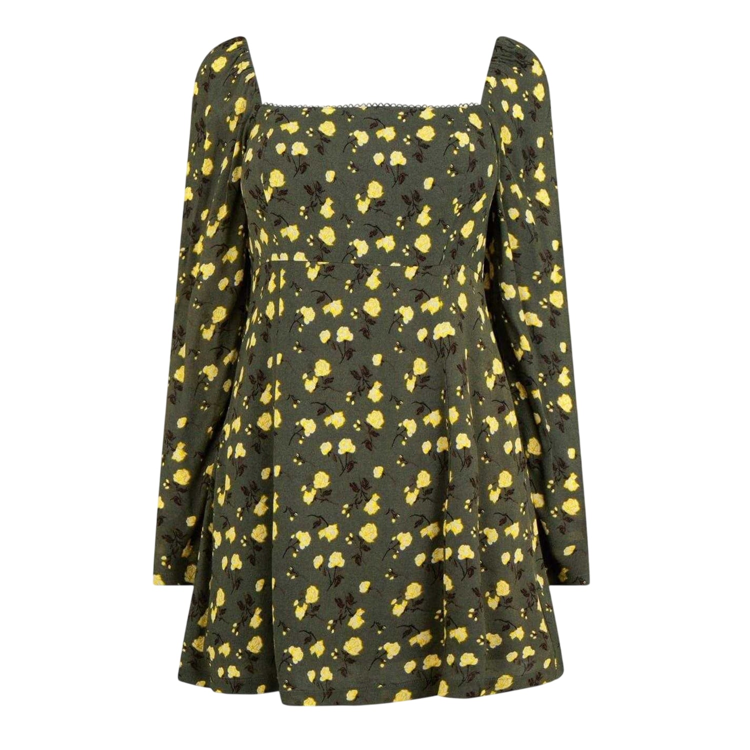 Green - Front - Jack Wills Womens-Ladies Floral Square Neck Puff Sleeve Mini Dress