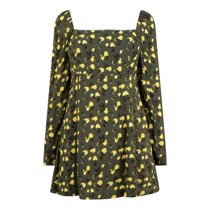 Green - Front - Jack Wills Womens-Ladies Floral Square Neck Puff Sleeve Mini Dress