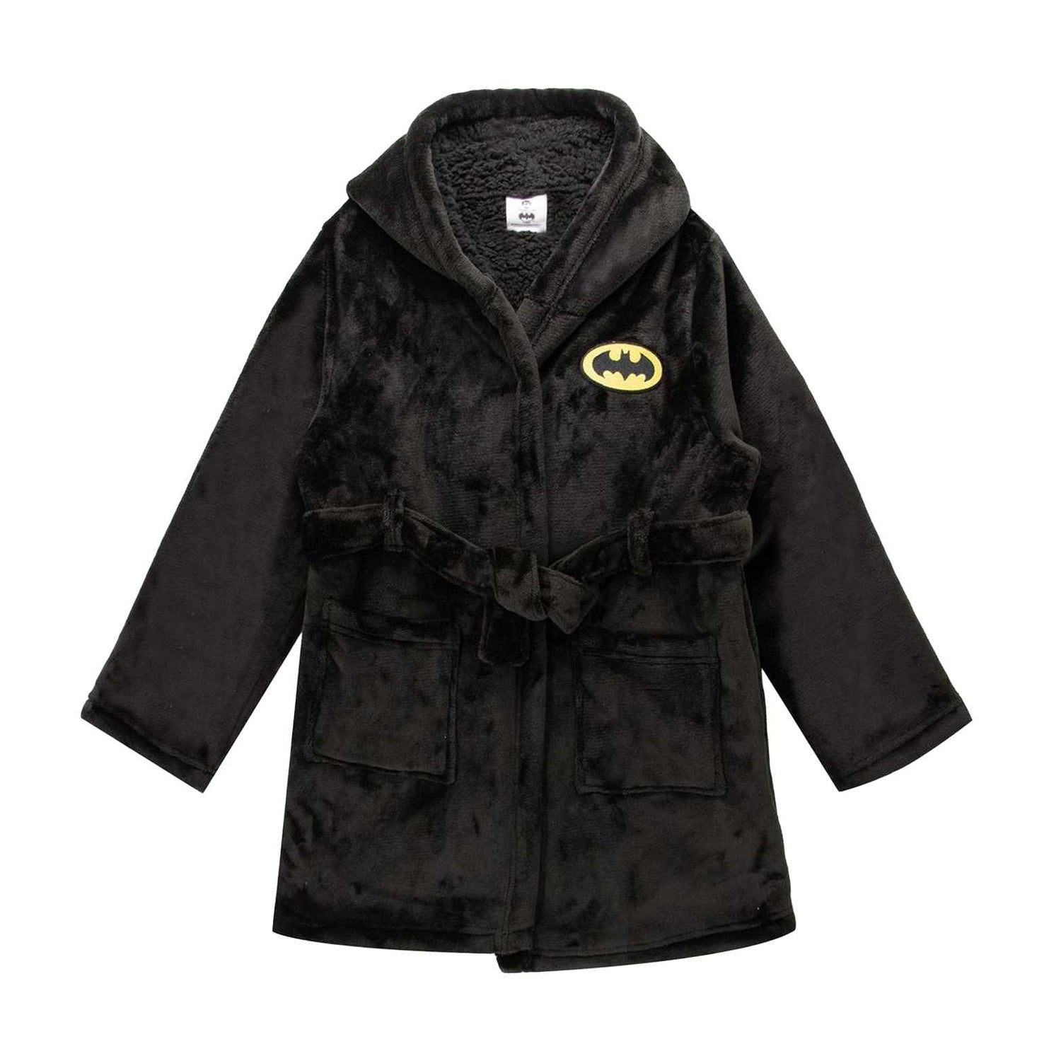 Black-Yellow - Front - Batman Childrens-Kids Logo Sherpa Fleece Dressing Gown