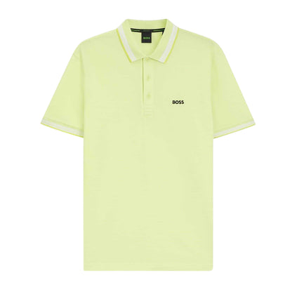 Green - Front - Boss Mens Paddy Contrast Tipped Polo Shirt