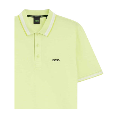 Green - Back - Boss Mens Paddy Contrast Tipped Polo Shirt
