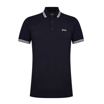 Navy - Front - Boss Mens Paddy Contrast Tipped Polo Shirt