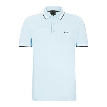 Pastel Blue - Front - Boss Mens Paddy Contrast Tipped Polo Shirt