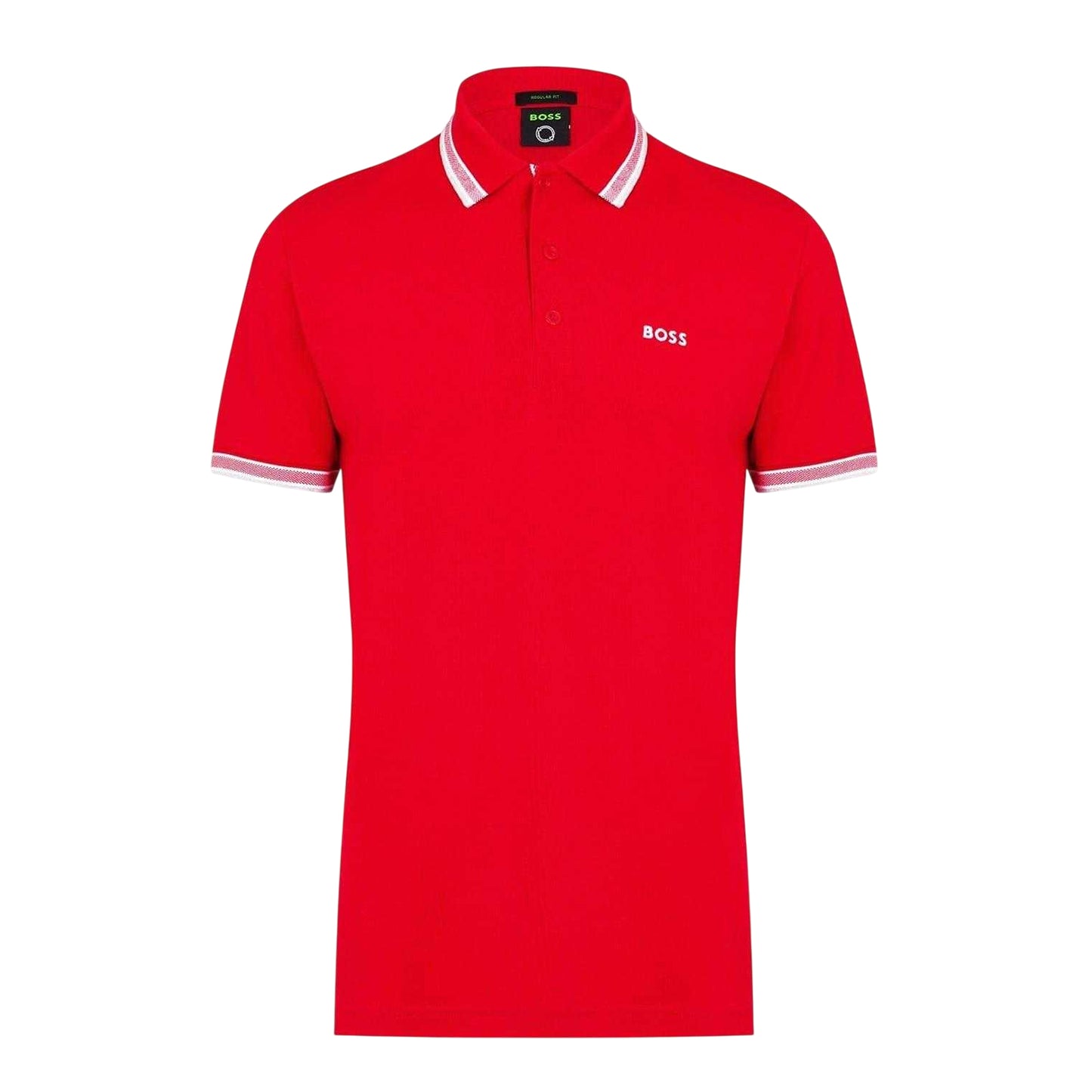Red - Front - Boss Mens Paddy Contrast Tipped Polo Shirt