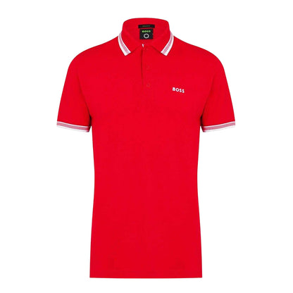 Red - Front - Boss Mens Paddy Contrast Tipped Polo Shirt