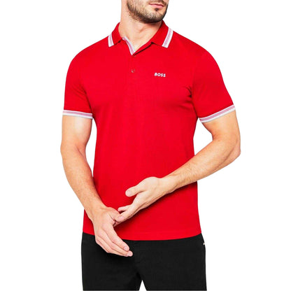 Red - Side - Boss Mens Paddy Contrast Tipped Polo Shirt