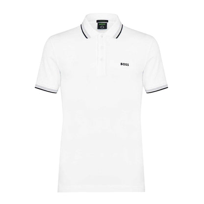 White - Front - Boss Mens Paddy Contrast Tipped Polo Shirt