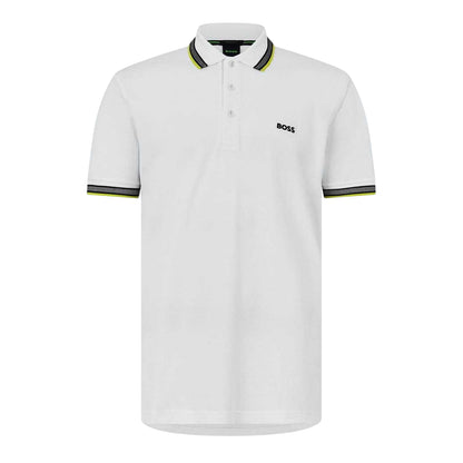 White-Green - Front - Boss Mens Paddy Contrast Tipped Polo Shirt