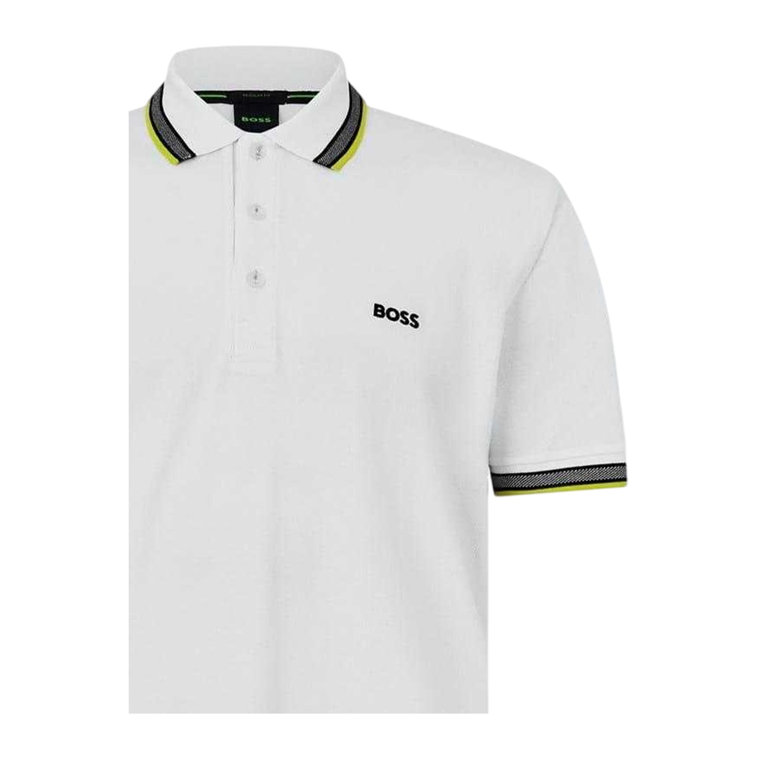 White-Green - Back - Boss Mens Paddy Contrast Tipped Polo Shirt