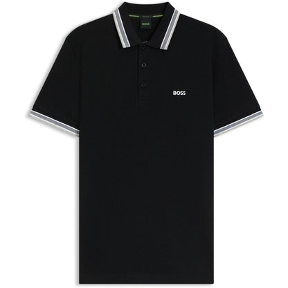 Black-Grey - Front - Boss Mens Paddy Contrast Tipped Polo Shirt