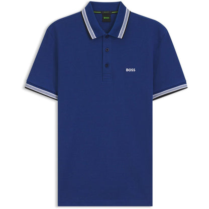 Medium Blue - Front - Boss Mens Paddy Contrast Tipped Polo Shirt