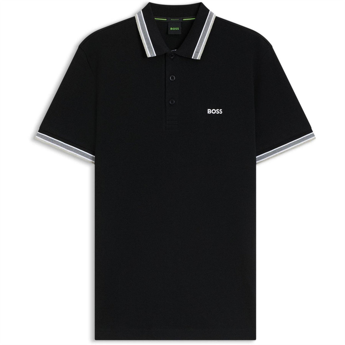 Black - Side - Boss Mens Paddy Contrast Tipped Polo Shirt