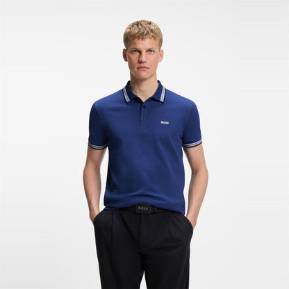 Medium Blue - Back - Boss Mens Paddy Contrast Tipped Polo Shirt