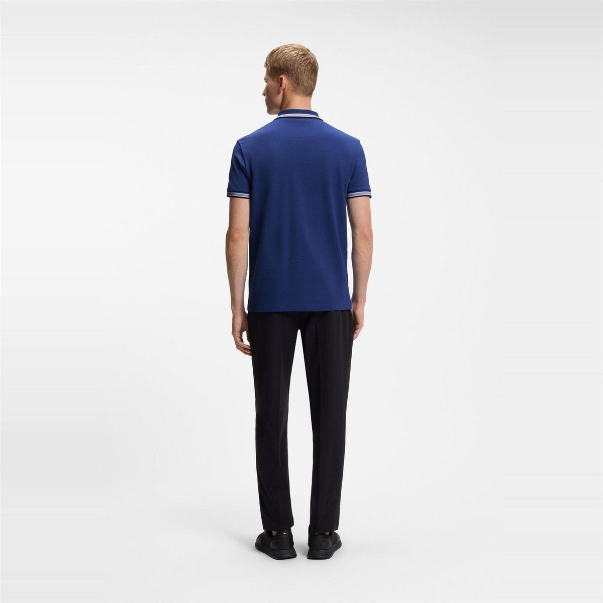 Medium Blue - Side - Boss Mens Paddy Contrast Tipped Polo Shirt
