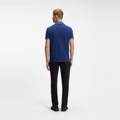 Medium Blue - Side - Boss Mens Paddy Contrast Tipped Polo Shirt