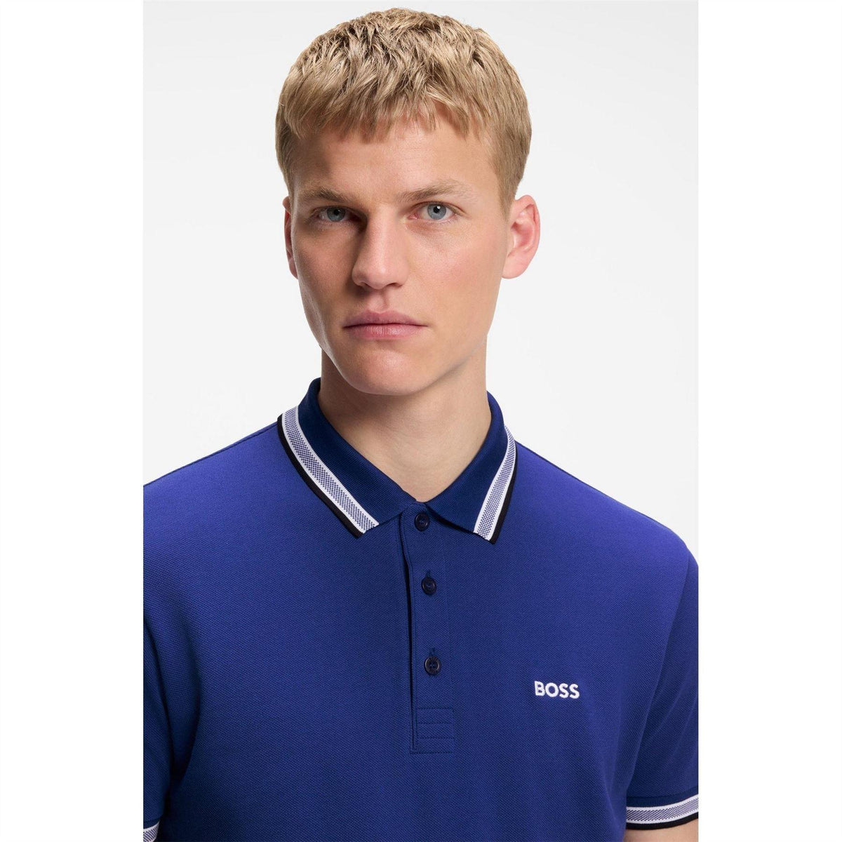 Medium Blue - Lifestyle - Boss Mens Paddy Contrast Tipped Polo Shirt