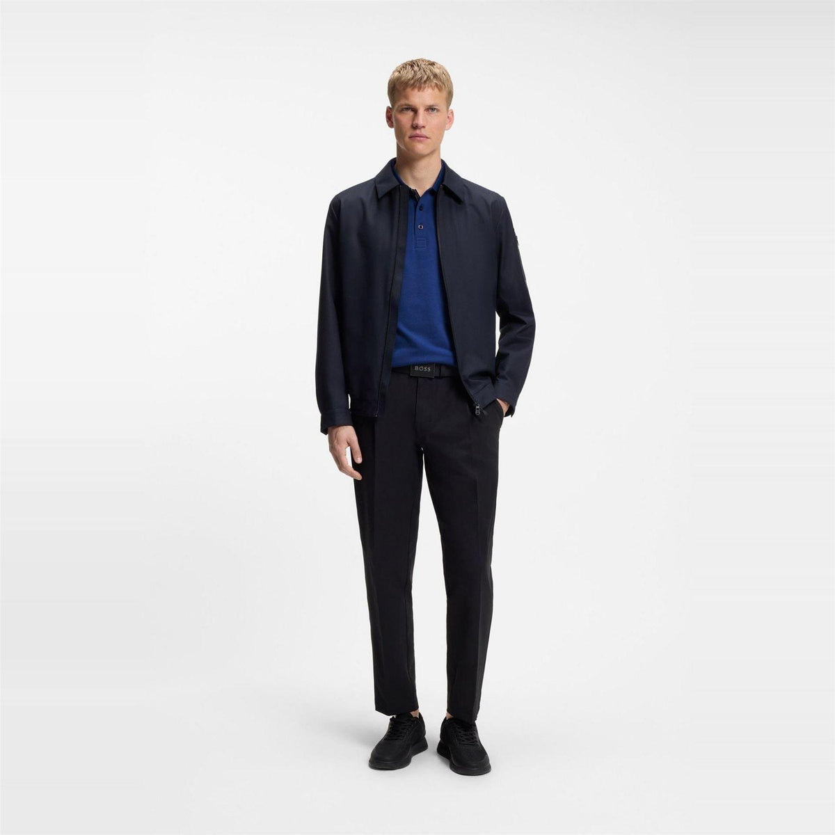 Medium Blue - Pack Shot - Boss Mens Paddy Contrast Tipped Polo Shirt