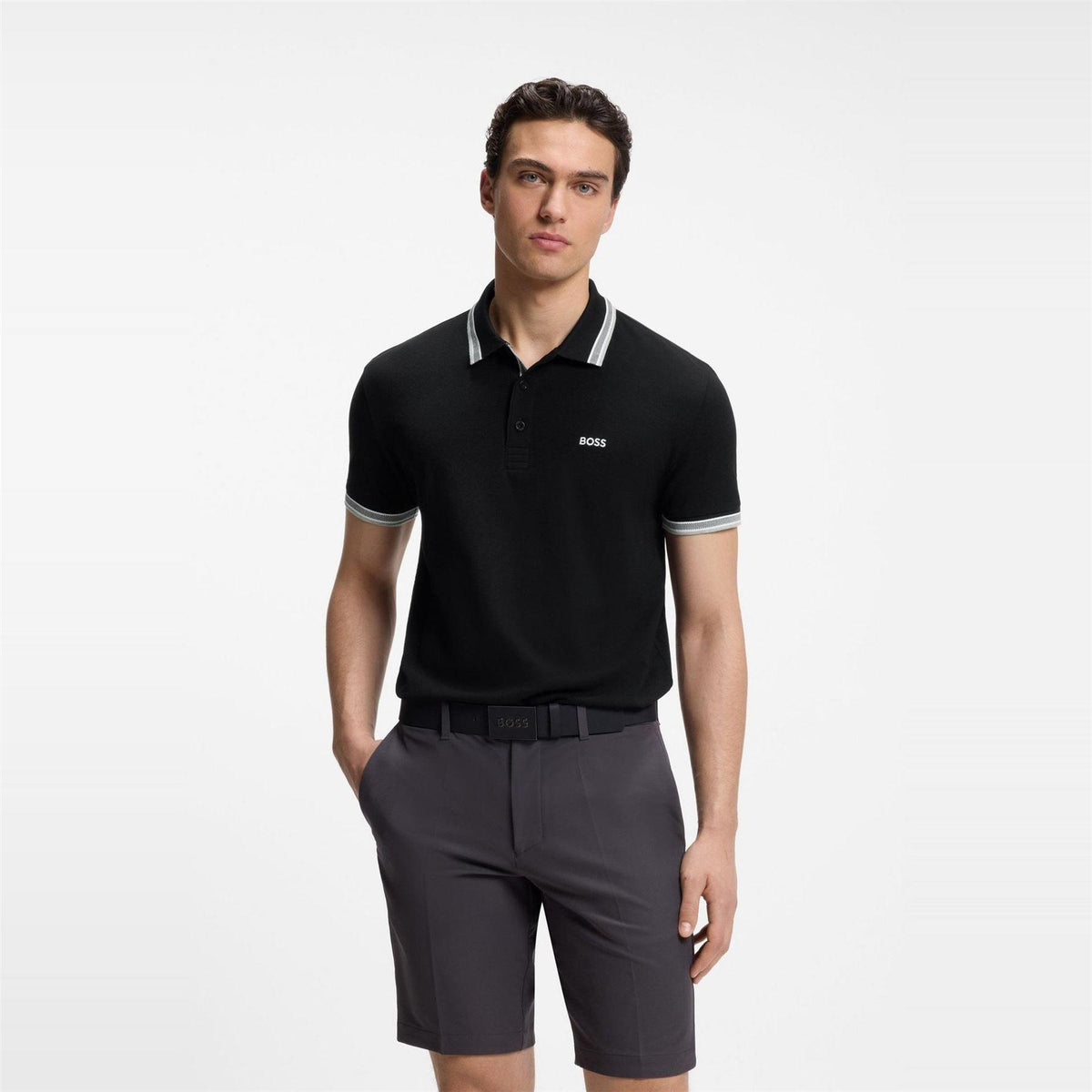 Black - Lifestyle - Boss Mens Paddy Contrast Tipped Polo Shirt