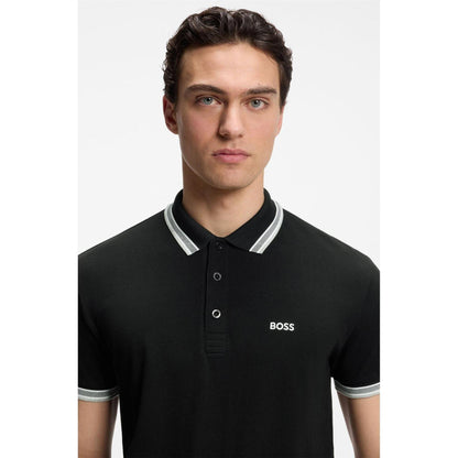 Black - Close up - Boss Mens Paddy Contrast Tipped Polo Shirt
