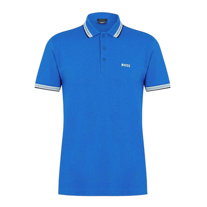 Blue - Front - Boss Mens Paddy Contrast Tipped Polo Shirt