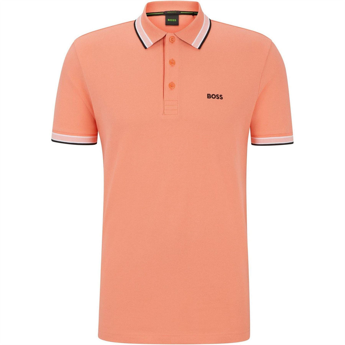 Orange - Front - Boss Mens Paddy Contrast Tipped Polo Shirt