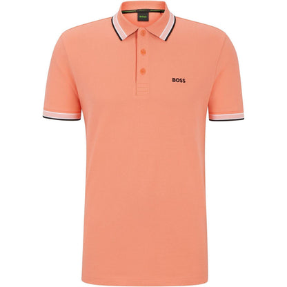 Orange - Front - Boss Mens Paddy Contrast Tipped Polo Shirt