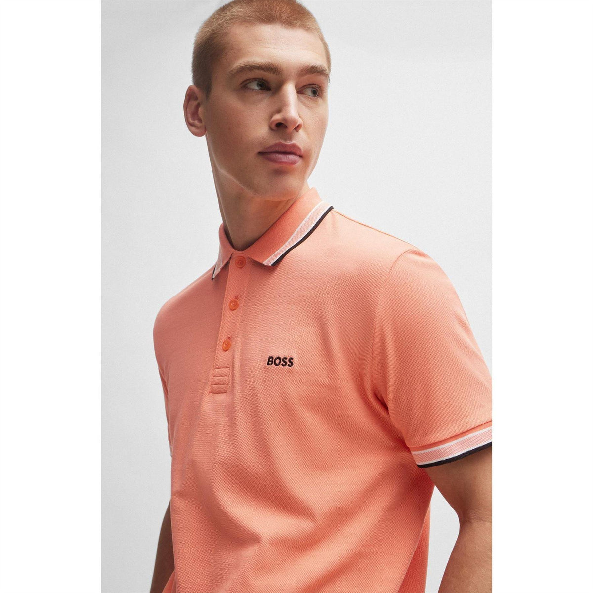 Orange - Close up - Boss Mens Paddy Contrast Tipped Polo Shirt