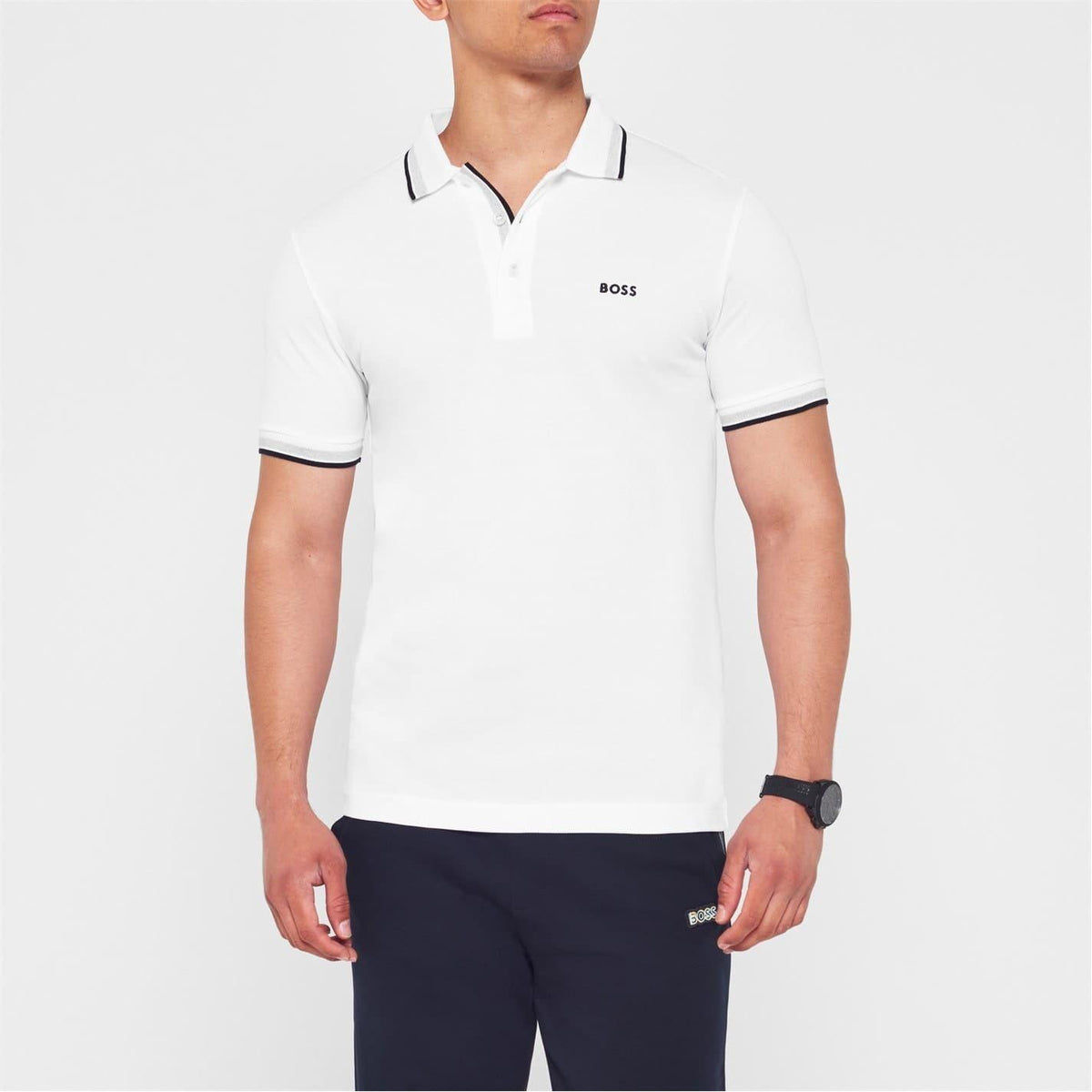 Off White - Back - Boss Mens Paddy Contrast Tipped Polo Shirt