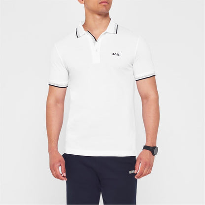 Off White - Back - Boss Mens Paddy Contrast Tipped Polo Shirt