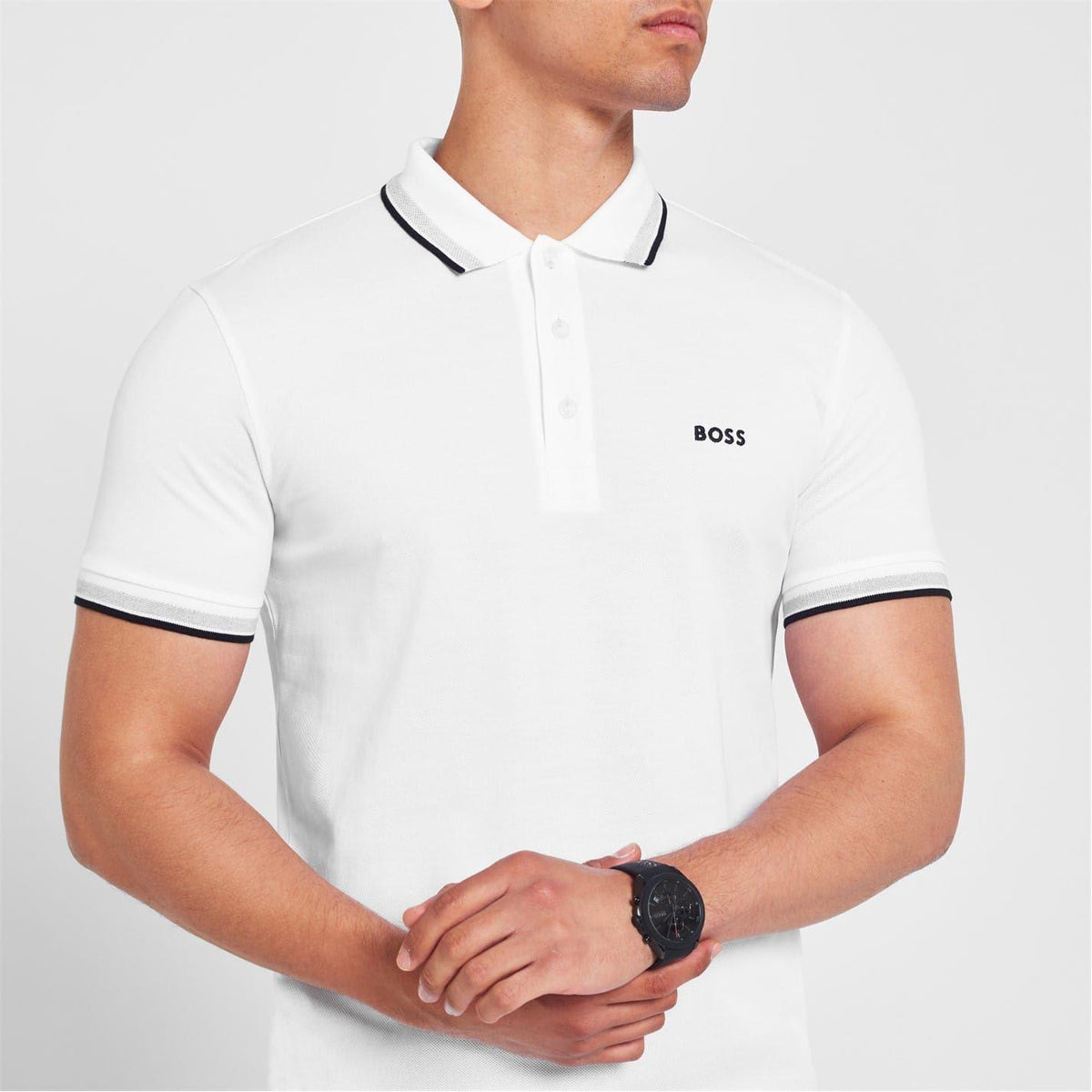 Off White - Pack Shot - Boss Mens Paddy Contrast Tipped Polo Shirt
