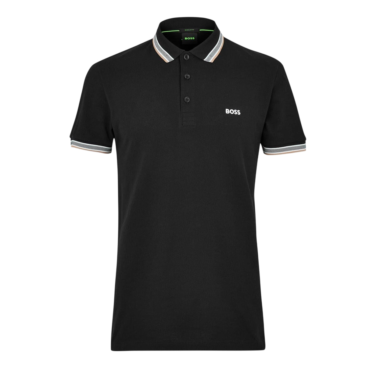 Black-Gold - Front - Boss Mens Paddy Contrast Tipped Polo Shirt