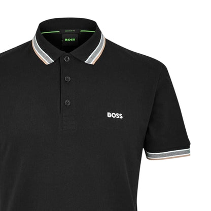Black-Gold - Side - Boss Mens Paddy Contrast Tipped Polo Shirt