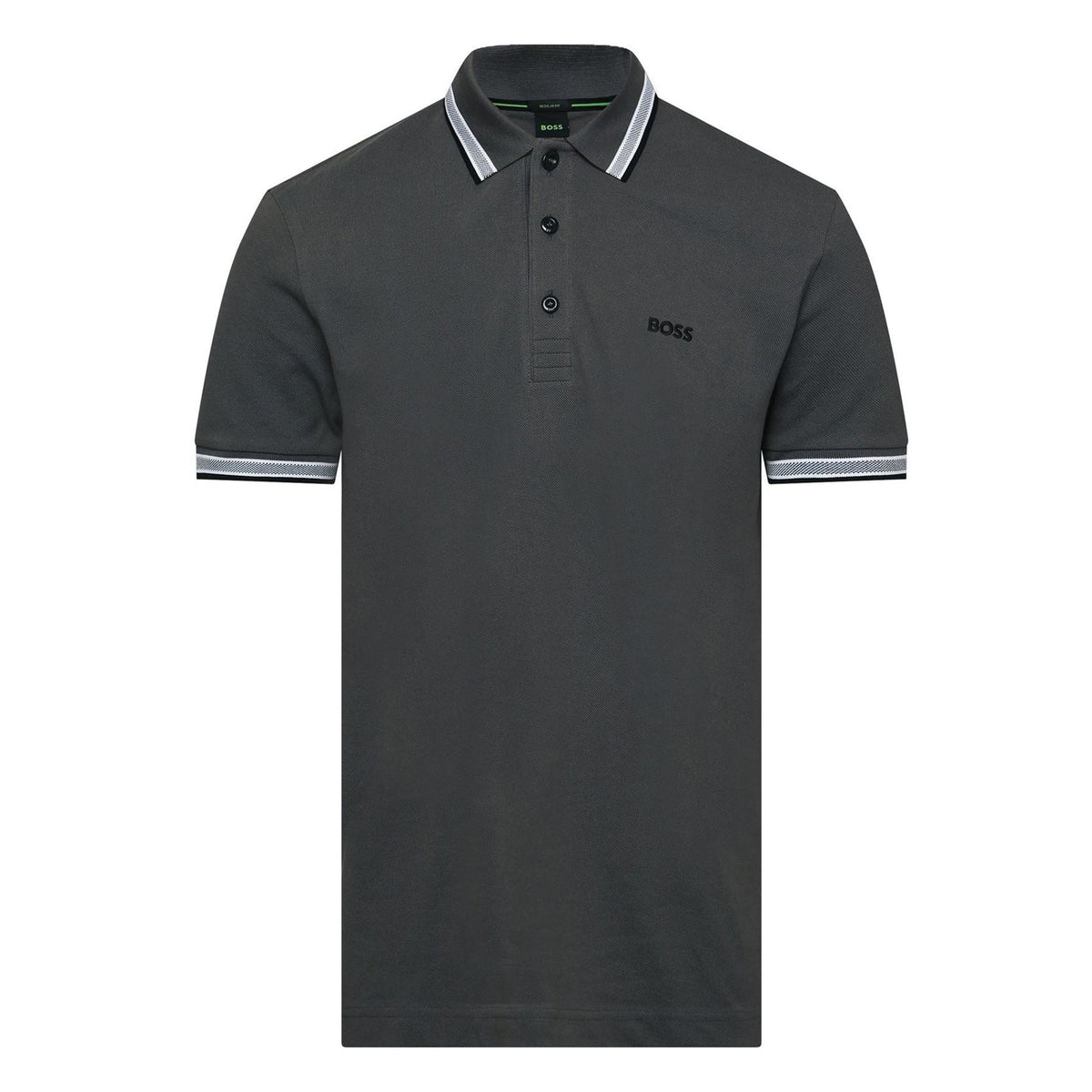 Grey - Front - Boss Mens Paddy Contrast Tipped Polo Shirt