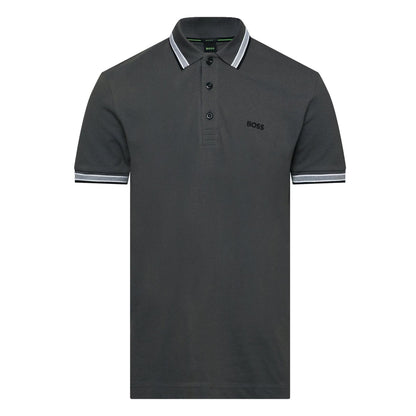 Grey - Front - Boss Mens Paddy Contrast Tipped Polo Shirt
