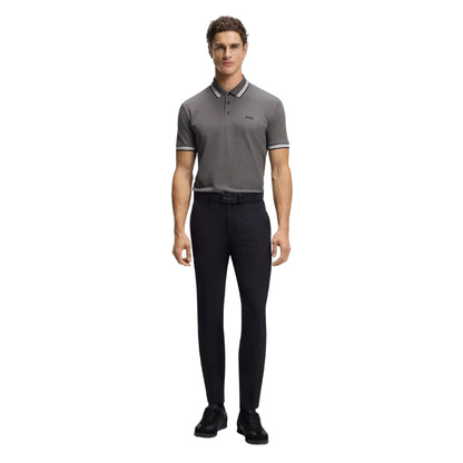 Grey - Side - Boss Mens Paddy Contrast Tipped Polo Shirt