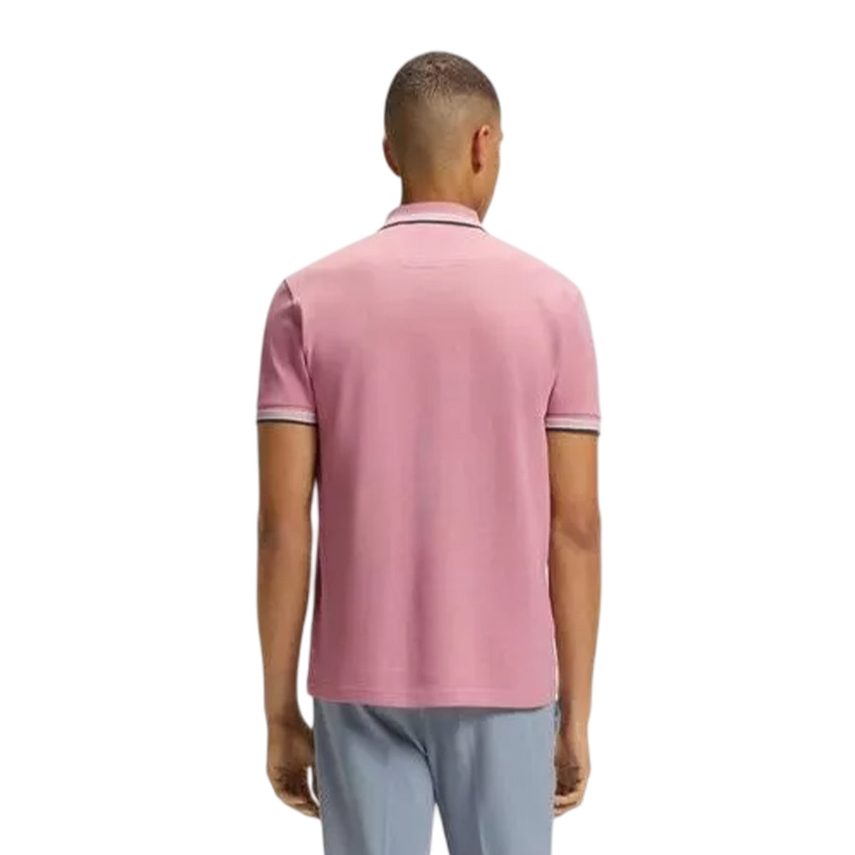 Pink - Back - Boss Mens Paddy Contrast Tipped Polo Shirt