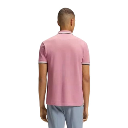 Pink - Back - Boss Mens Paddy Contrast Tipped Polo Shirt