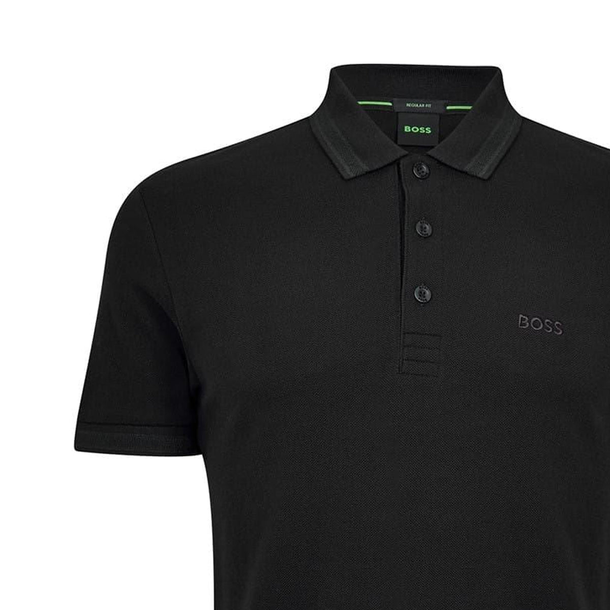 Solid Black - Side - Boss Mens Paddy Contrast Tipped Polo Shirt