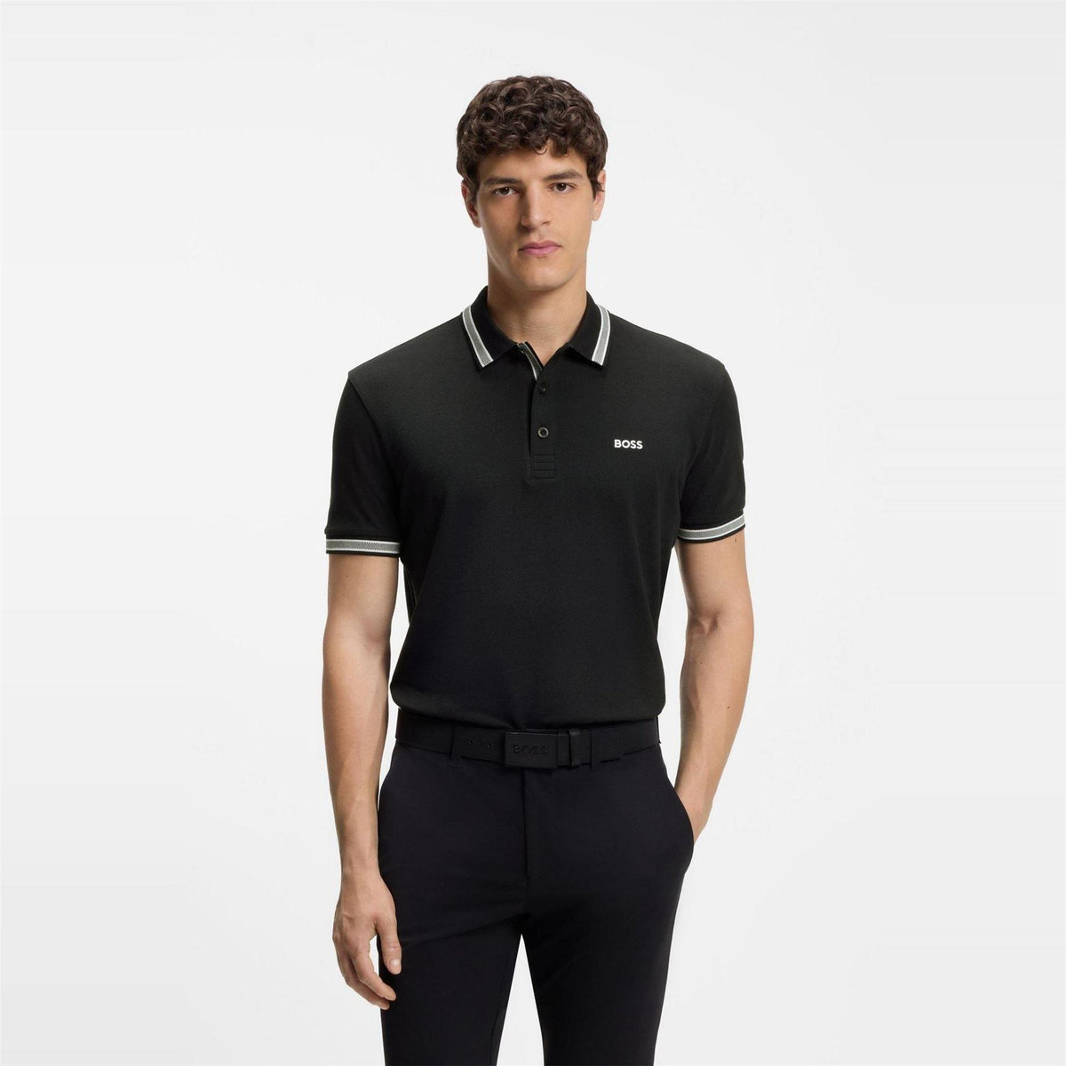 Dark Blue - Back - Boss Mens Paddy Contrast Tipped Polo Shirt